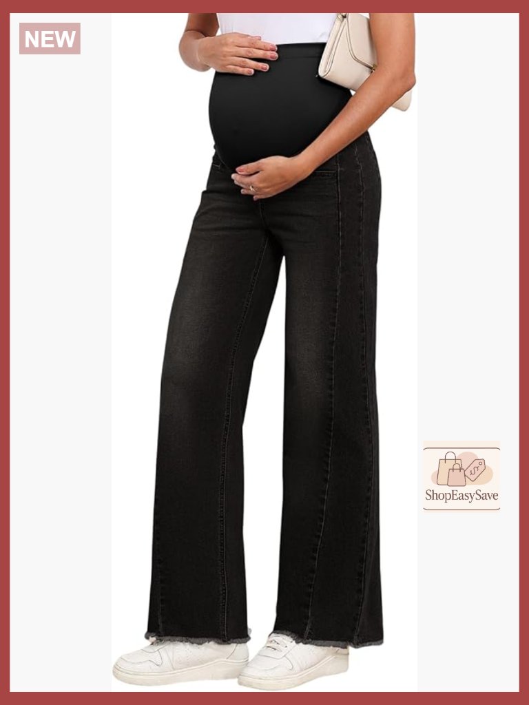 Maternity Jeans Straight Leg Ripped Stretchy Denim Boyfriend Fit Adjustable